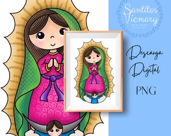 Virgin of Guadalupe, digital download, our lady of Guadalupe, lupita, paint our lady of Guadalupe, baptism, first communion invitation.