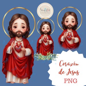 Corazón de Jesús, Heart of Jesus PNG | Watercolor Religious Illustration Downloadable | Catholic Art for Printing and Decorating