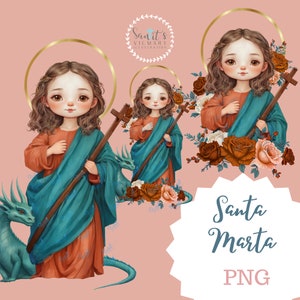 Santa Marta, Santa Marta Clipart - Scarica ora - Arte religiosa cattolica - Santo patrono - Printa_-ble PNG - Illustrazione devozionale