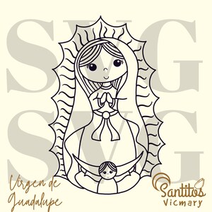 Illustration of Our Lady of Guadalupe: Downloadable in SVG, PNG, and DXF Formats,  Virgen de Guadalupe