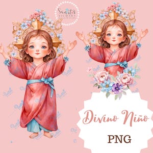 Divine Child Jesus Digital Download | Divino Niño | Catholic Art Print | Sweet Jesus Illustration | Religious Watercolor PNG Clipart