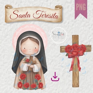 Heilige Thérèse von Lisieux PNG Clipart | Süßer katholischer digitaler Download | Religiöse Illustration für Ausdrucke und Andenken, Heilige Therese