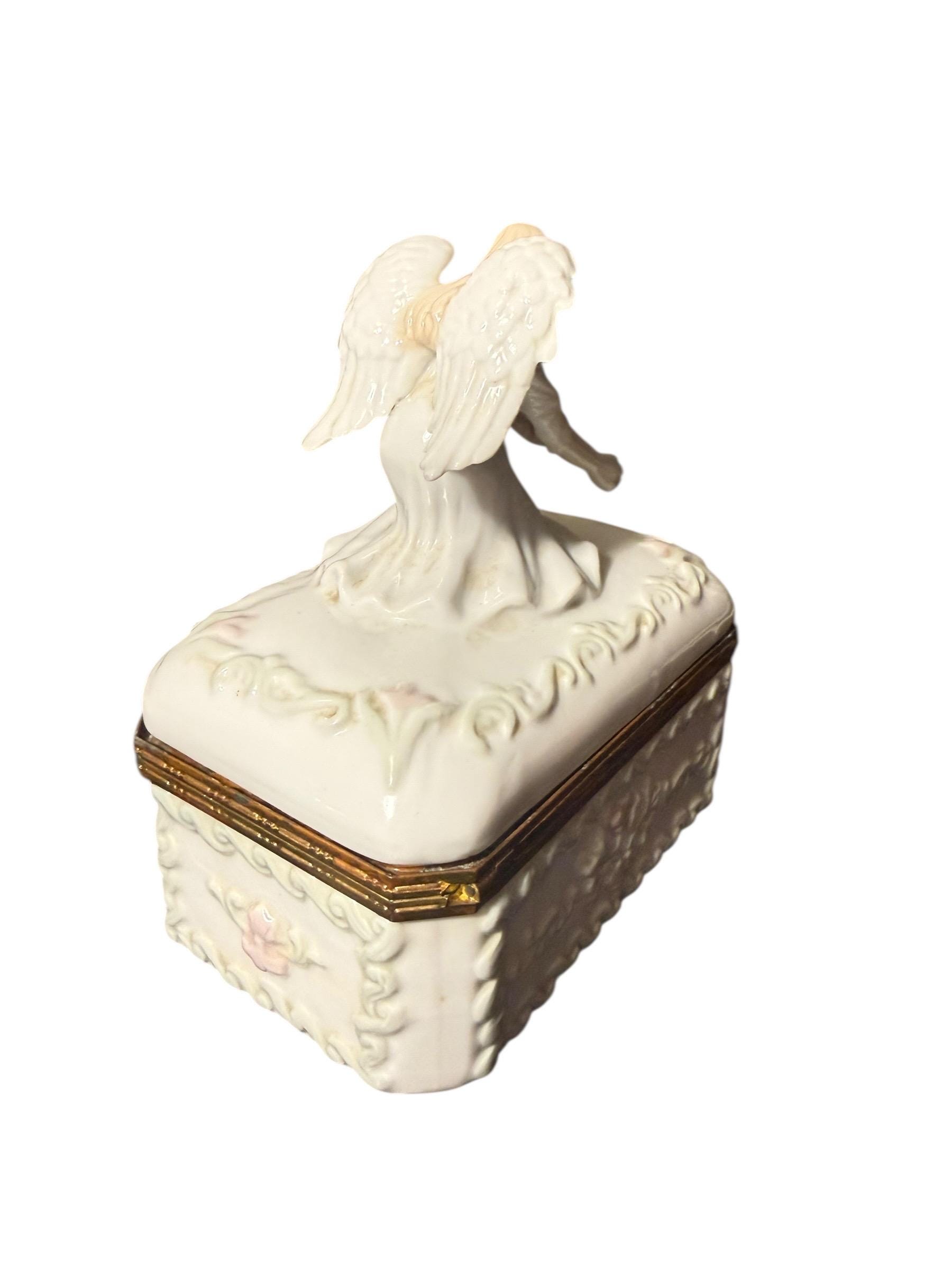 Vintage Porcelain Angel Jewelry Box – Shabby Chic Trinket Box With Gold ...