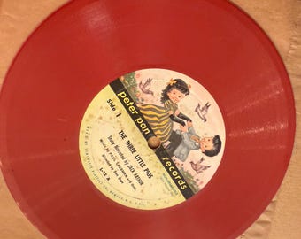 ヴィンテージ ピーターパン レコード レッドビニール – ジャック・アーサー朗読「三匹の子ぶた」 – 78回転 子供向け物語レコード