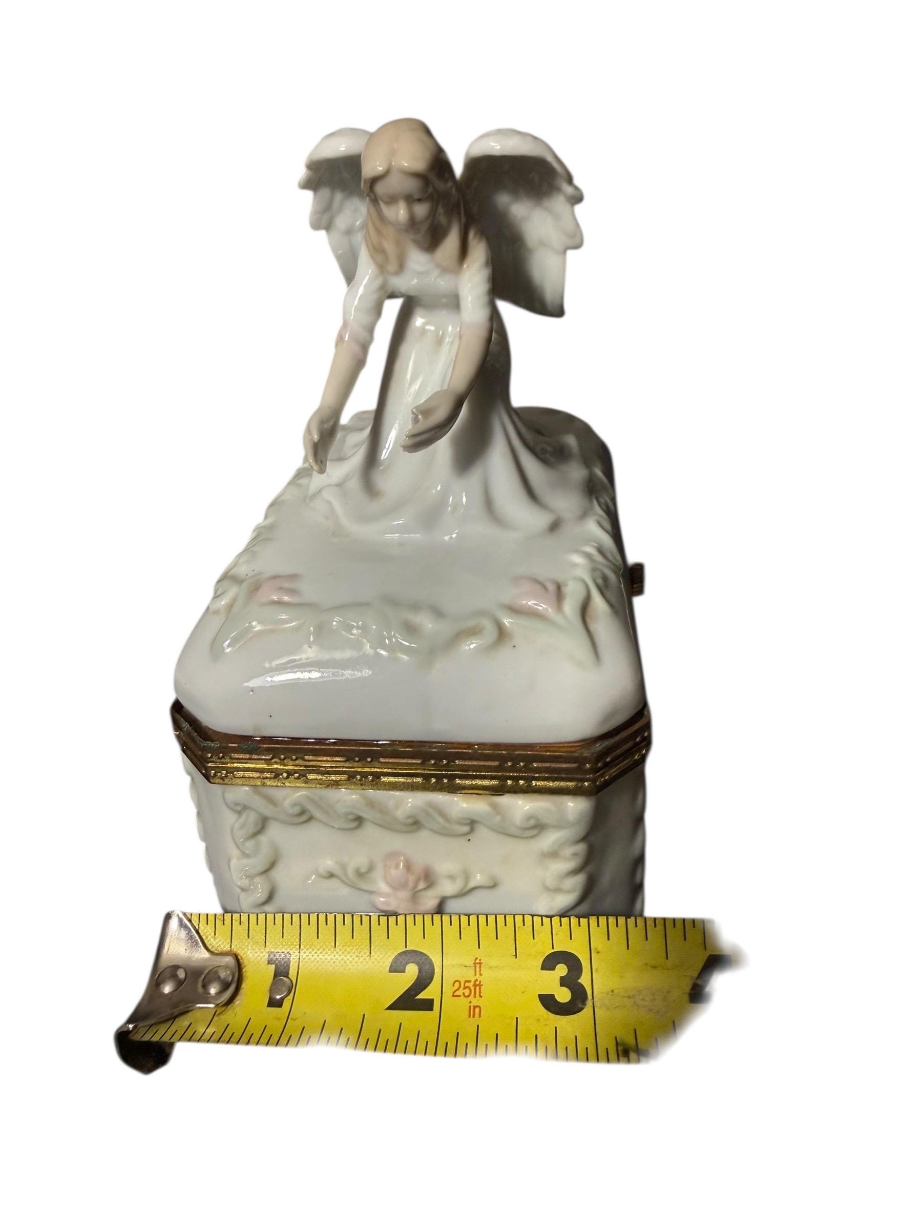 Vintage Porcelain Angel Jewelry Box – Shabby Chic Trinket Box With Gold ...