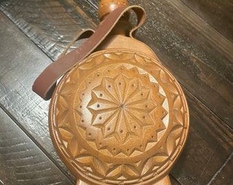 VINTAGE hand carved wooden brandy wine flask