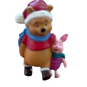 1996 Hallmark Disney Winnie the Pooh  Piglet Christmas Ornament  Santa Hat & Winter Scarf