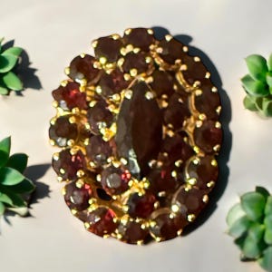 boho garnet cluster pin brooch costume jewelry antique bohemium unsighned