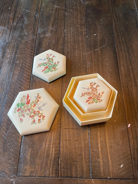 Vintage Chinese Nesting Boxes hand-painted plasti… - image 6