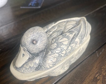 Trinket Jewelry Box Wildlife Duck Geese Etched Scrimshaw Resin Signed Kovago