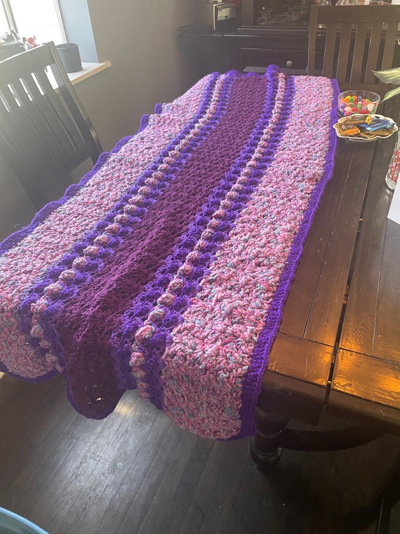 Chunky blanket purple crochet shawl throw over for