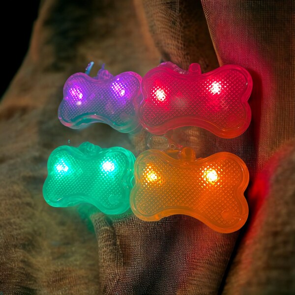 Dogs Collar LED Tag Glow in The Dark Dogs Collar ID Tags Waterproof Dog Bone Tag Light Pet Safety Night Walking Lights for Dogs Night Time