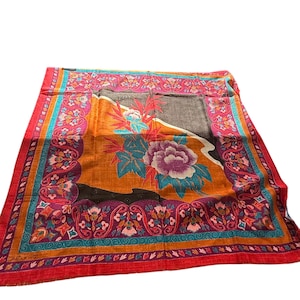 Vintage Oscar de la Renta Wool Scarf – Bold Floral Print – Made in Japan 1980s Designer Wrap