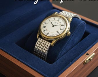 Vintage Acqua Indigo dameshorloge | Goudkleurig quartzhorloge | Klassiek analoog horloge met stretchband
