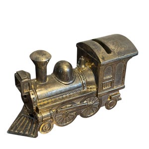 Vintage Cast Metal Train Bank • Steam Locomotive Coin Bank • Heavy Engine Piggy Bank • Industrial Decor • Metal Train Collectible