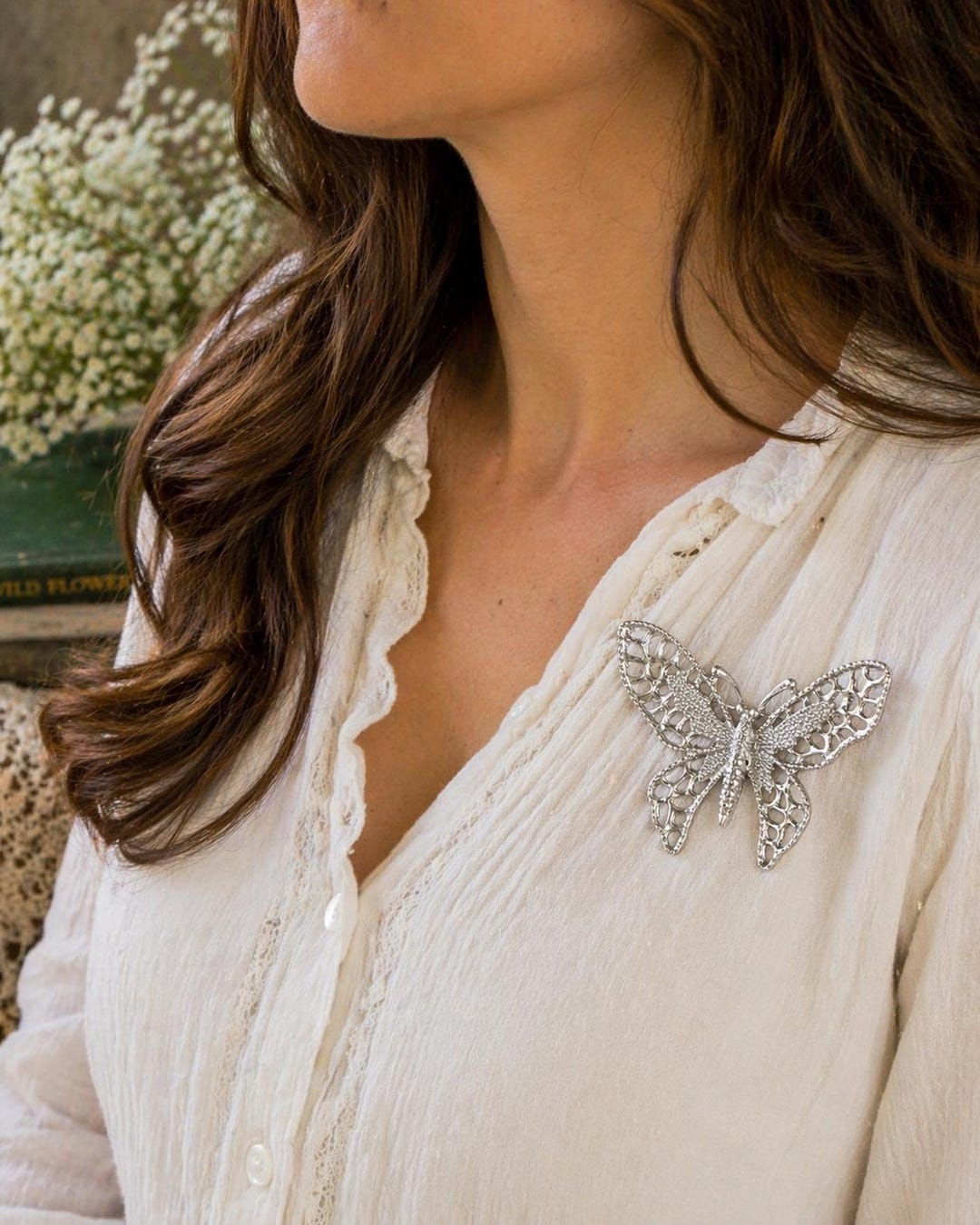 Vintage Sarah Coventry Butterfly Brooch – Silver Tone Filigree Lace ...