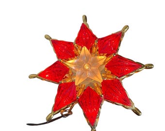 Vintage 1993 Bob Ho Lighted Star Tree Topper – Red & Gold Retro Christmas Decor