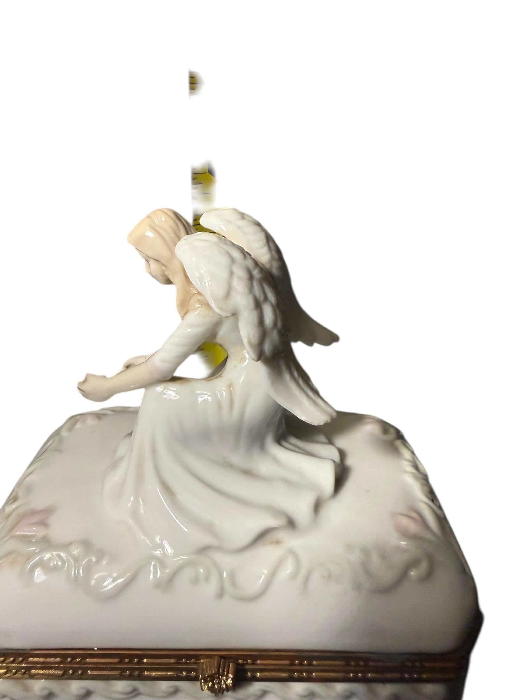 Vintage Porcelain Angel Jewelry Box – Shabby Chic Trinket Box With Gold ...