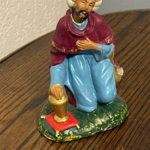 Vintage Chalkware Nativity Wise Man Figurine – Hand-Painted – Made in Italy – 5”