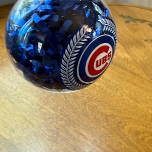 Chicago Cubs Christmas Ornament – Clear Ball with Blue Tinsel Fill