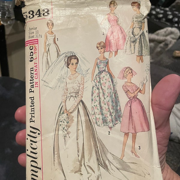 Simplicity 5343 Wedding Gown Bridesmaid Dress Bolero Jacket Vintage Sewing Pattern 1960s