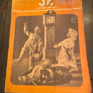 January 1947 Jr Language & Arts Magazine- New Year&#39;s Cover w paper doll