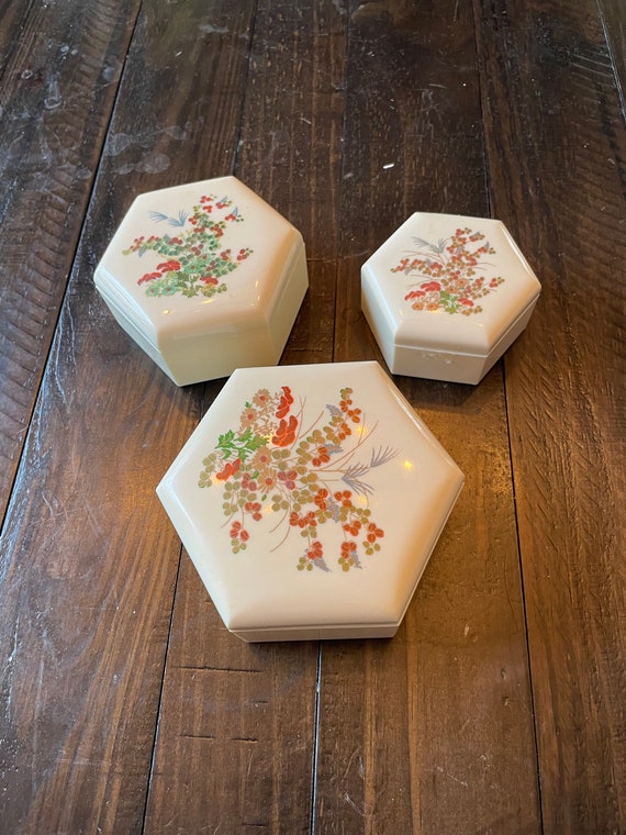 Vintage Chinese Nesting Boxes hand-painted plasti… - image 1