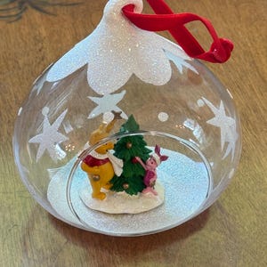 Vintage Winnie the Pooh & Piglet Christmas Ornament – Disney Glass Dome Keepsake