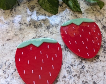 Fused Glass Strawberry Drink Coaster Set