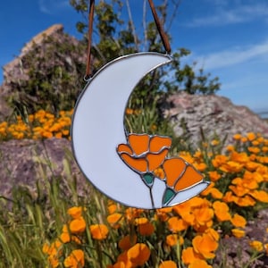 California Poppy Moon Stained Glass