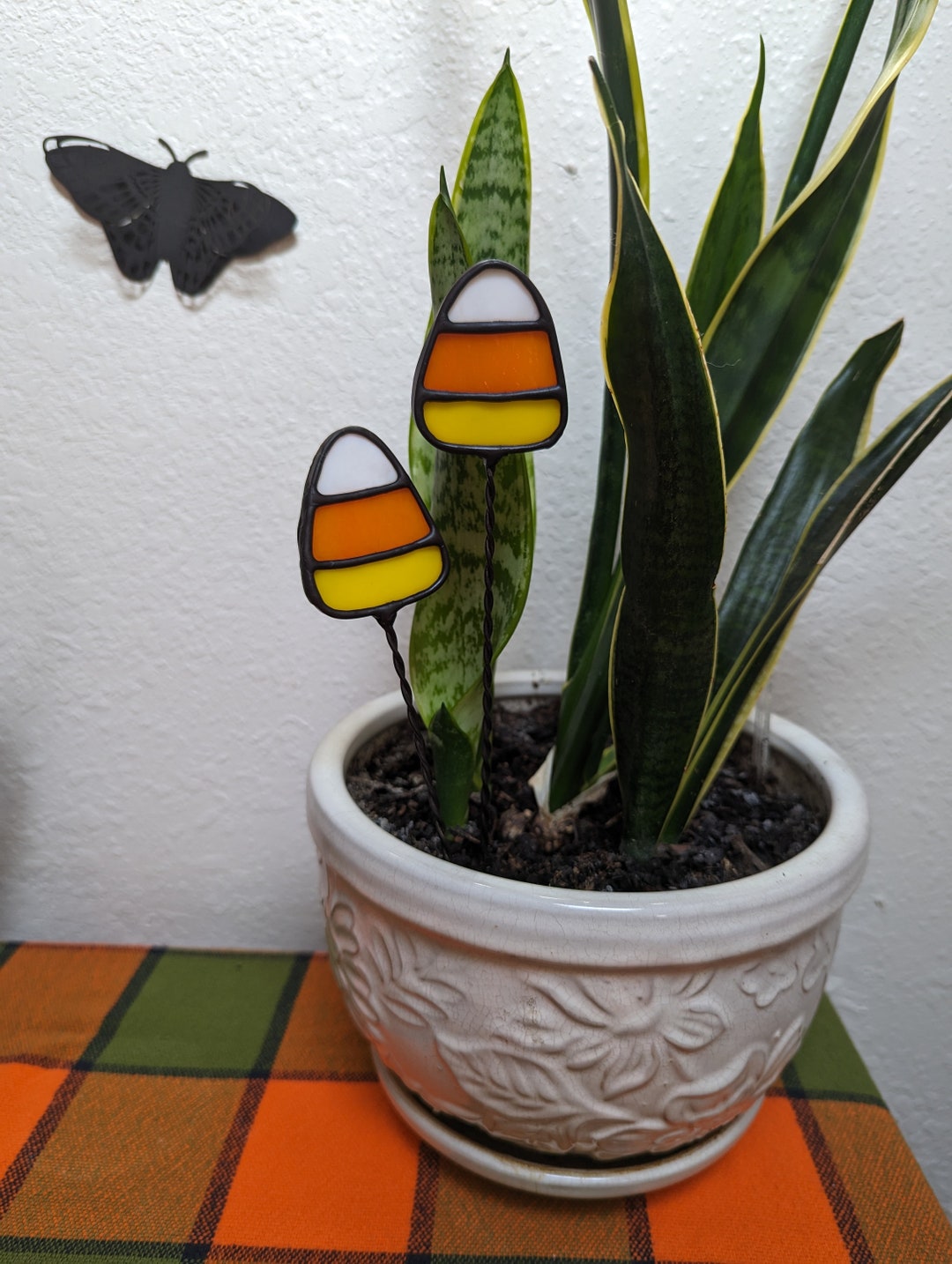Candy Corn Halloween Stained Glass Plant Stake - Etsy
