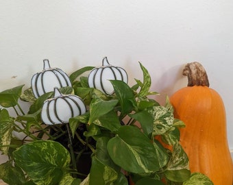 White Pumpkin Stained Glass Planter Stakes