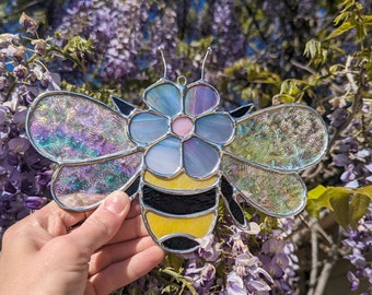 Flower Bumble Bee Stained Glass Suncatcher