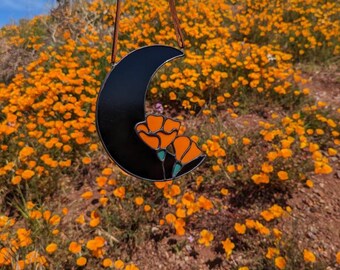 California Poppy Moon Stained Glass