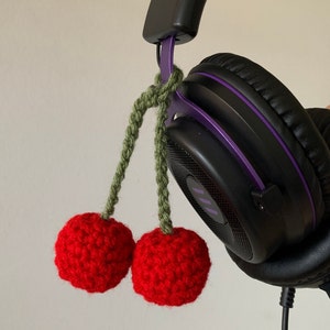 Crochet Cherry Headphone Accessory | Cherry Bag Charm | Fruit Dangle Accessory | Cute Headphone Dangle Cord