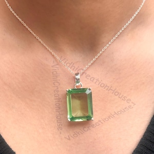 Emerald Cut Green Amethyst Pendant: Sterling Silver Handmade Jewelry