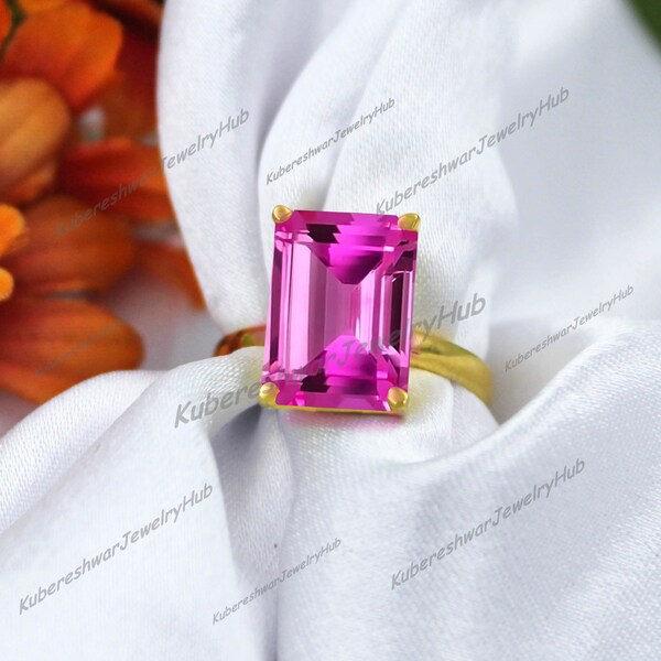 Delicate Tourmaline Ring, Pink Tourmaline Ring, Emerald Cut 10x14mm, Gemstone Ring, Handmade October Jewelry, 925 Sterling Silver, Gift Her