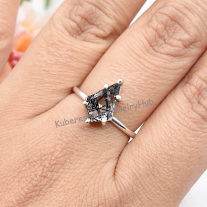 Schwarzer Rutilquarz Ring: Drachen Solitär, 925 Sterling Silber