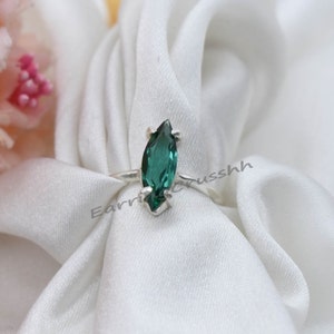Dainty Marquise Green Tourmaline Ring: 925 Sterling Silver