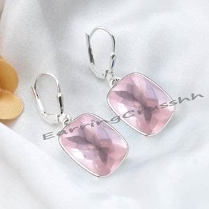 Rose Quartz Earrings: 925 Sterling Silver Lever Back, Checker Cut