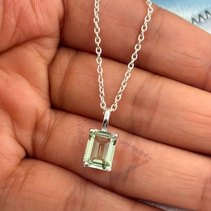 Emerald Cut Green Amethyst Pendant: 925 Sterling Silver Necklace