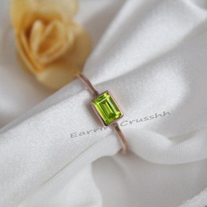 Dainty Peridot Ring: 925 Sterling Silver Baguette Stacking Ring