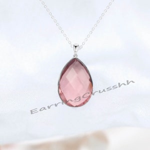 Teardrop Peach Morganite Pendant: 925 Sterling Silver Necklace