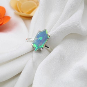 Hexagon Ethiopian Opal Ring: 925 Sterling Silver, Multi Fire Gemstone