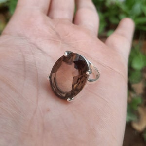 Oval Smoky Quartz Ring: Faceted Brown Gemstone, 925 Sterling Silver