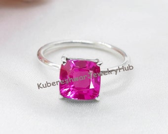 Vintage Cushion Ruby Ring: 925 Sterling Silver, July Birthstone