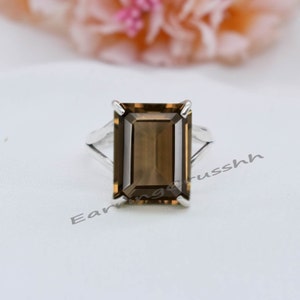 Octagon Smoky Quartz Ring: 925 Sterling Silver, Brown Gemstone