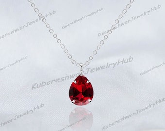 Delicate Garnet Pendant, Garnet Necklace, Women Garnet Pendant, January Birthstone, 925 Sterling Silver, Teardrop Garnet Necklace, Gift Her