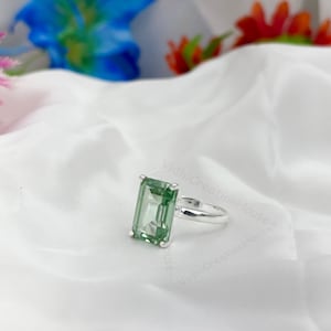 Emerald Cut Green Amethyst Cocktail Ring: Sterling Silver Prasiolite Gemstone