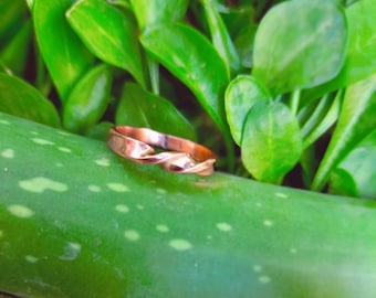 Polished Copper Wave Ring: Thick Stackable Band, Rose Gold